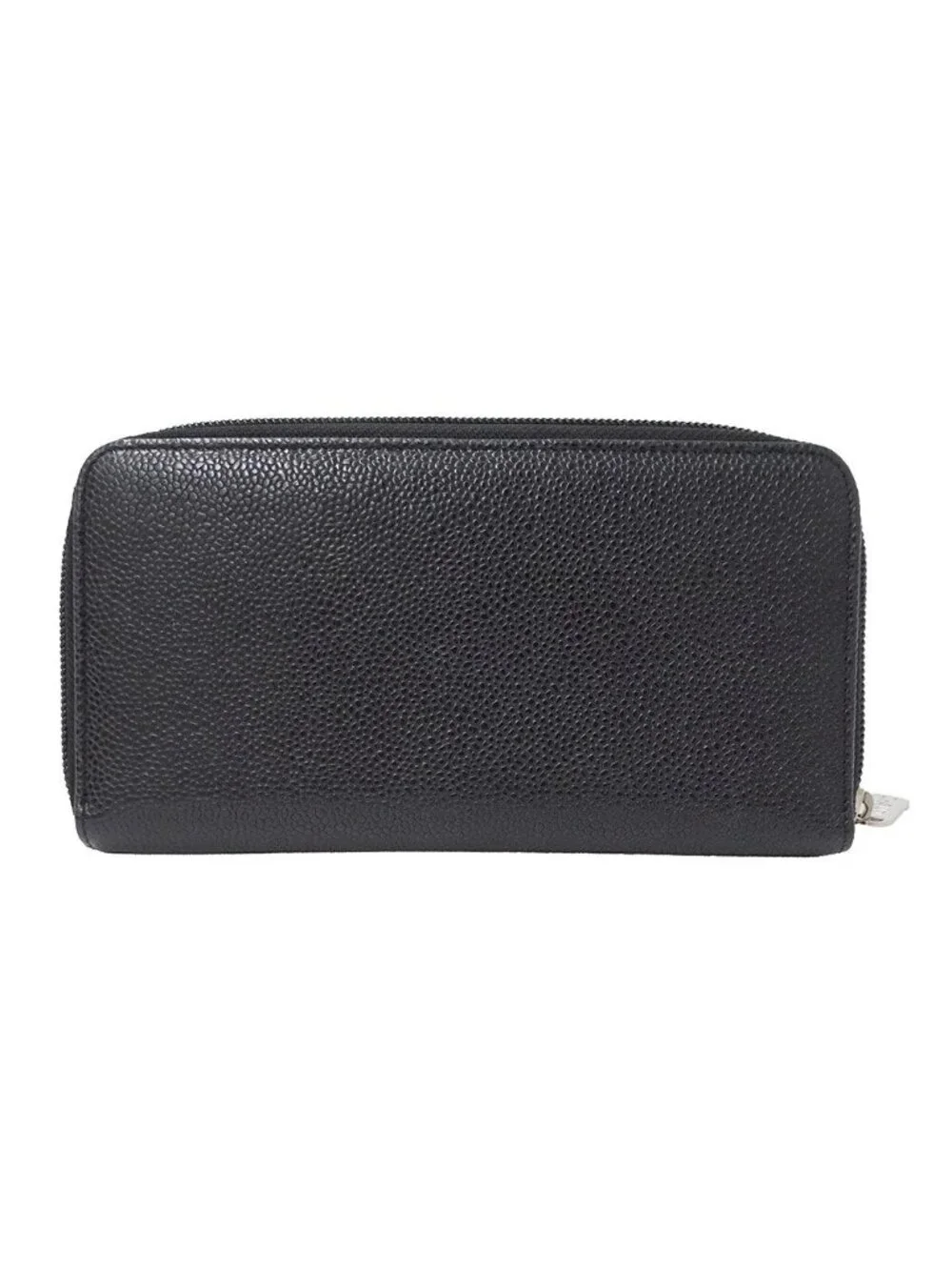Chanel Wallet Caviar Leather Black Silver Zip Around Logo Adult